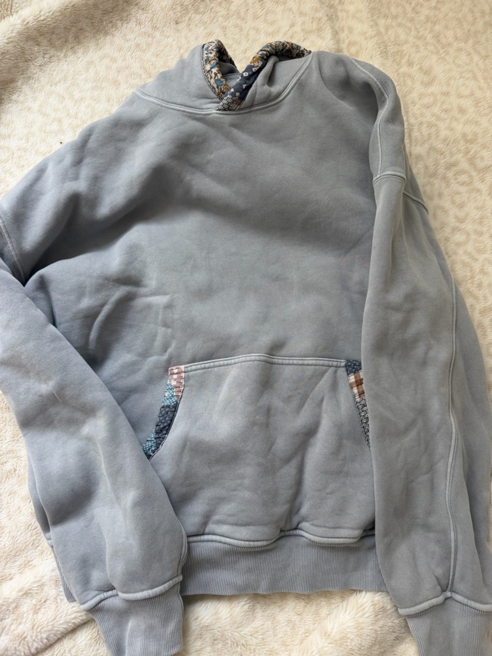 Abercrombie and Fitch blue patchwork hoodie 
Size medium